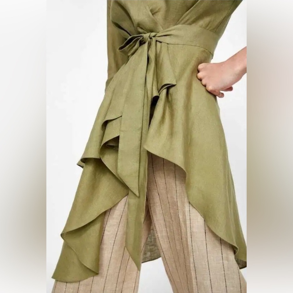 Zara Woman Olive Green Tie-Front Top - Picture 3 of 9